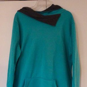 Fee et Rit Designer Hoodie Sweatshirt w/Front Pockets Turquoise Size L NWT